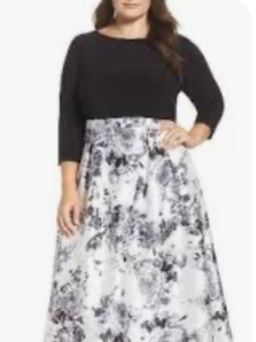 Adrianna Papell 3/4 Sleeve Jersey and Mikado Print Gown Size 18